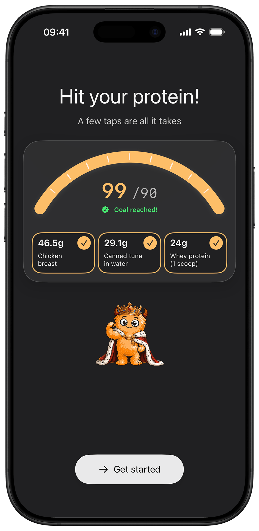 Gramli Protein app on iPhone showing the daily protein goal ring